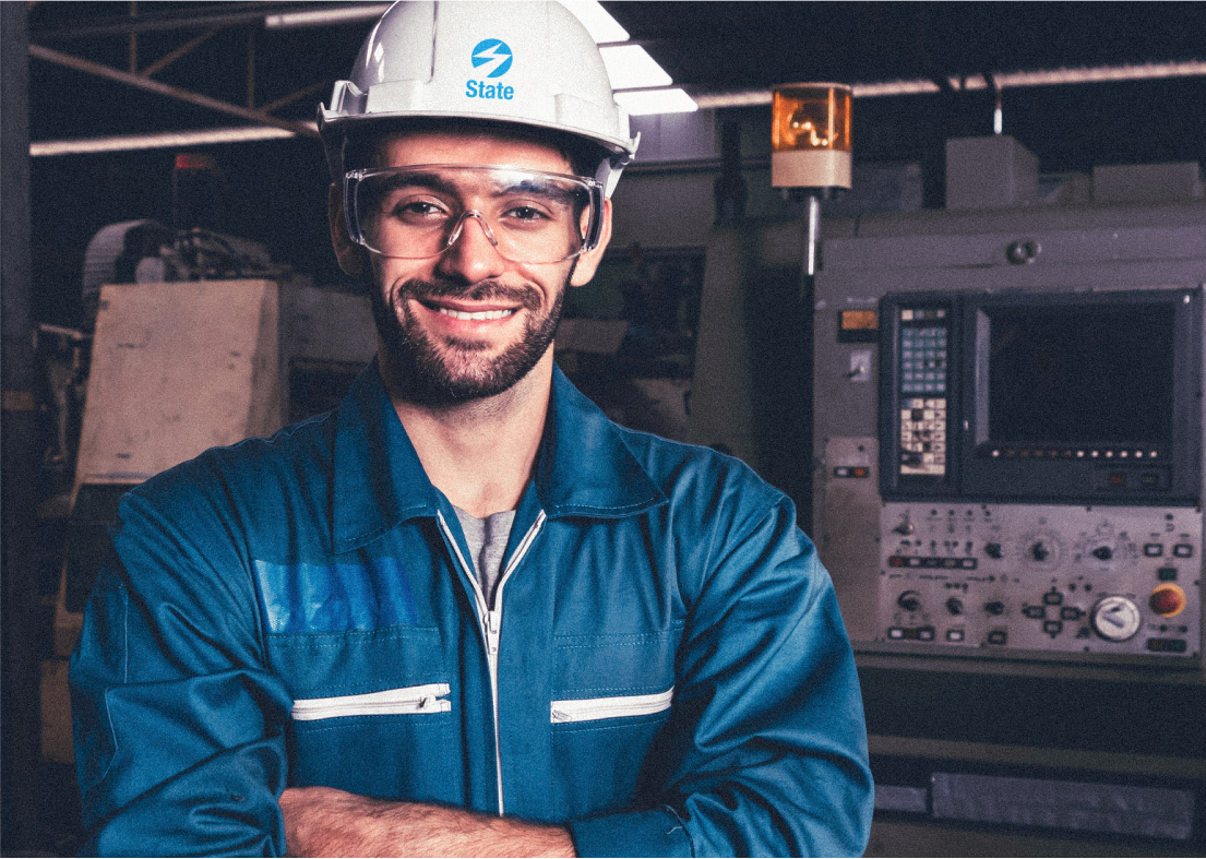 Worker with hardhat